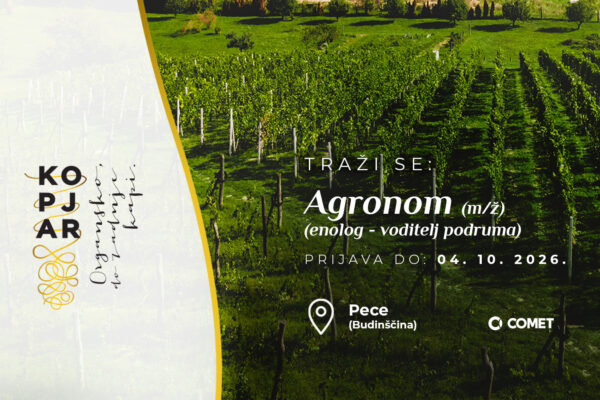 Vinarija Kopjar zapošljava: Agronom (enolog – voditelj podruma) (m/ž)